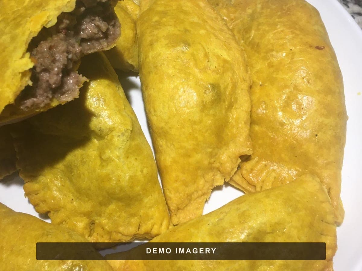 Golden Jamaican beef patties — demo imagery